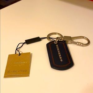 Navy Blue Leather Burberry Keychain